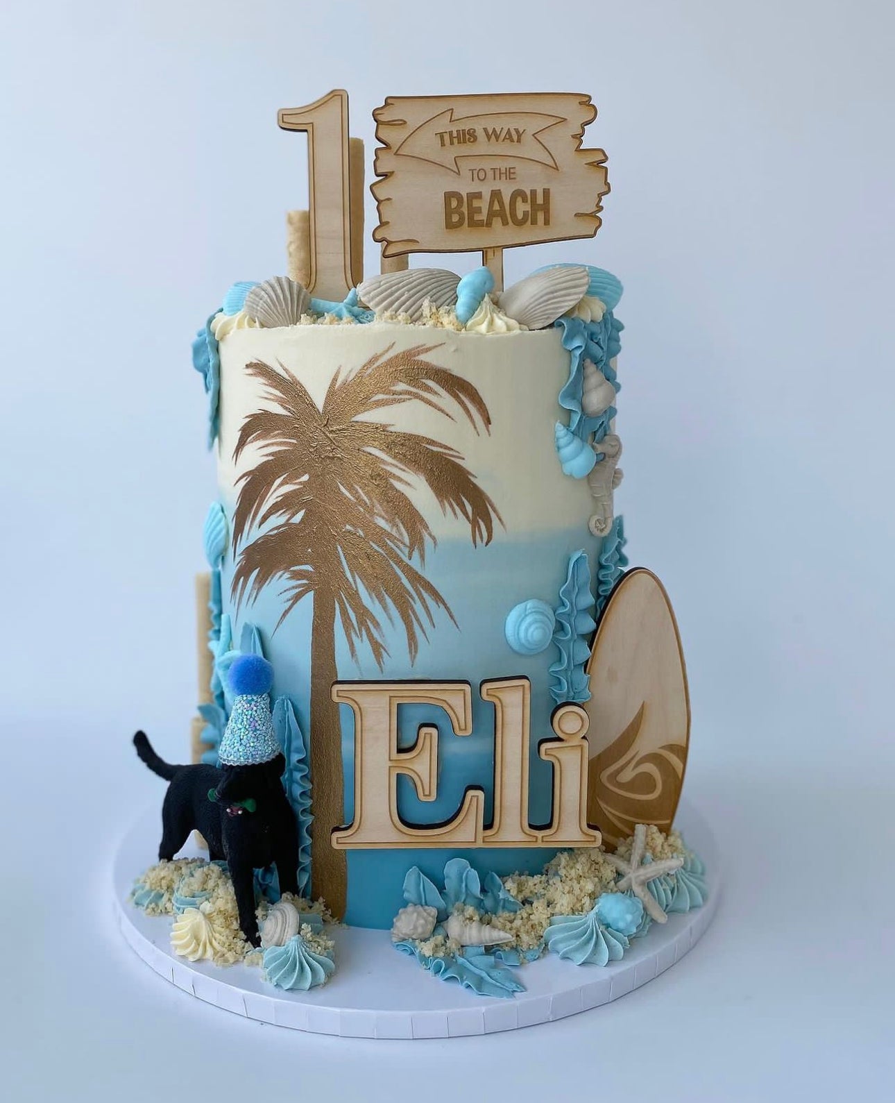 Wooden Beach Cake Topper and Name Charm Set