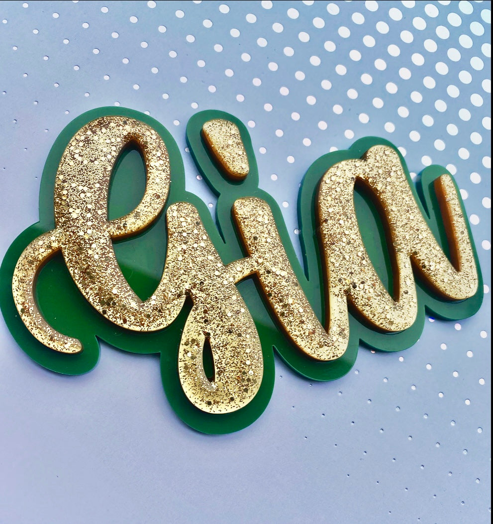 Double Layer Glitter Name Charm